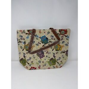 Signare Tapestry Tote Bag Owl Floral Pattern Multi Color Large Shoulder Bag NEW